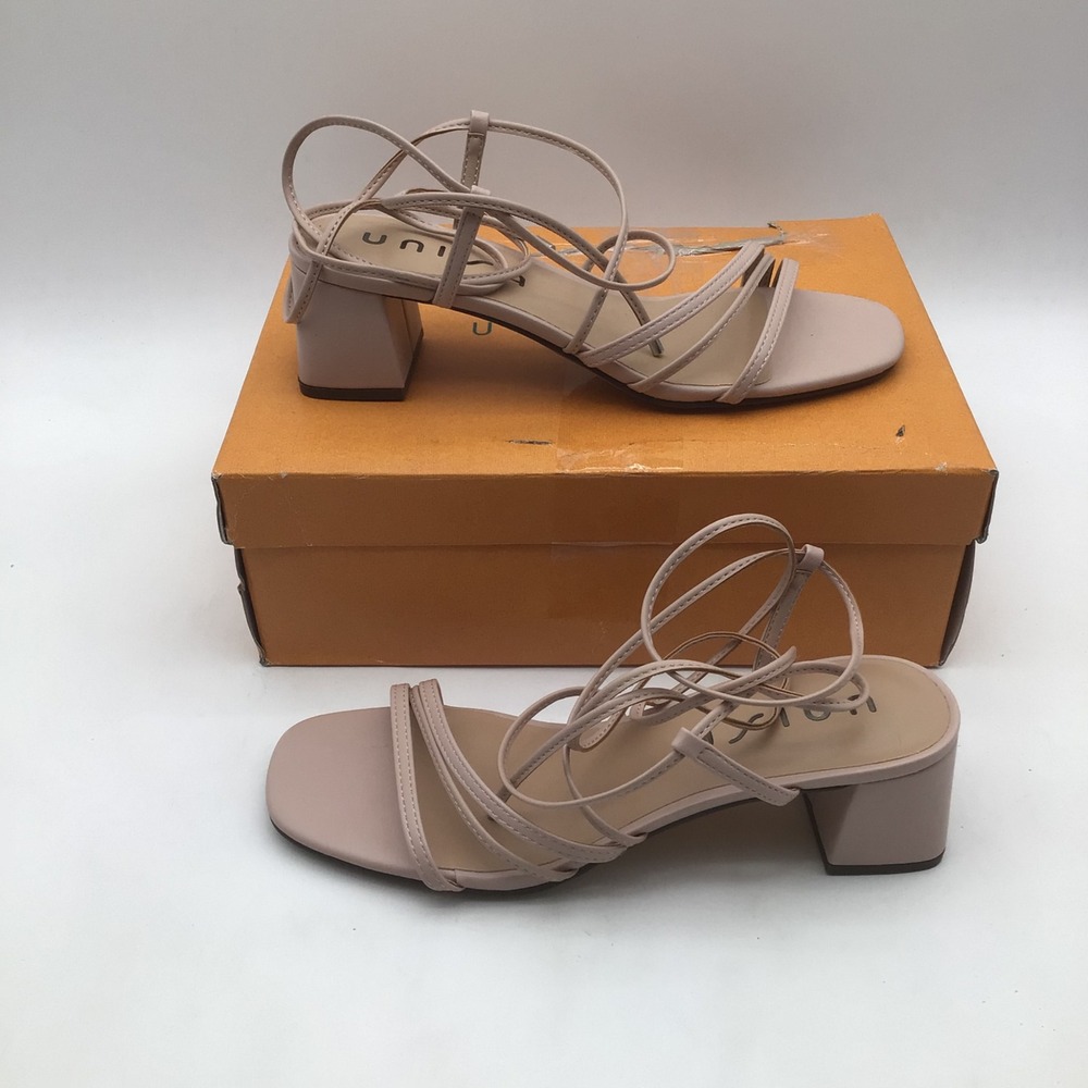 Unisa Unvenina Strappy Block Heel Sandals Beige Square Toe Womens Size 8M NEW‎